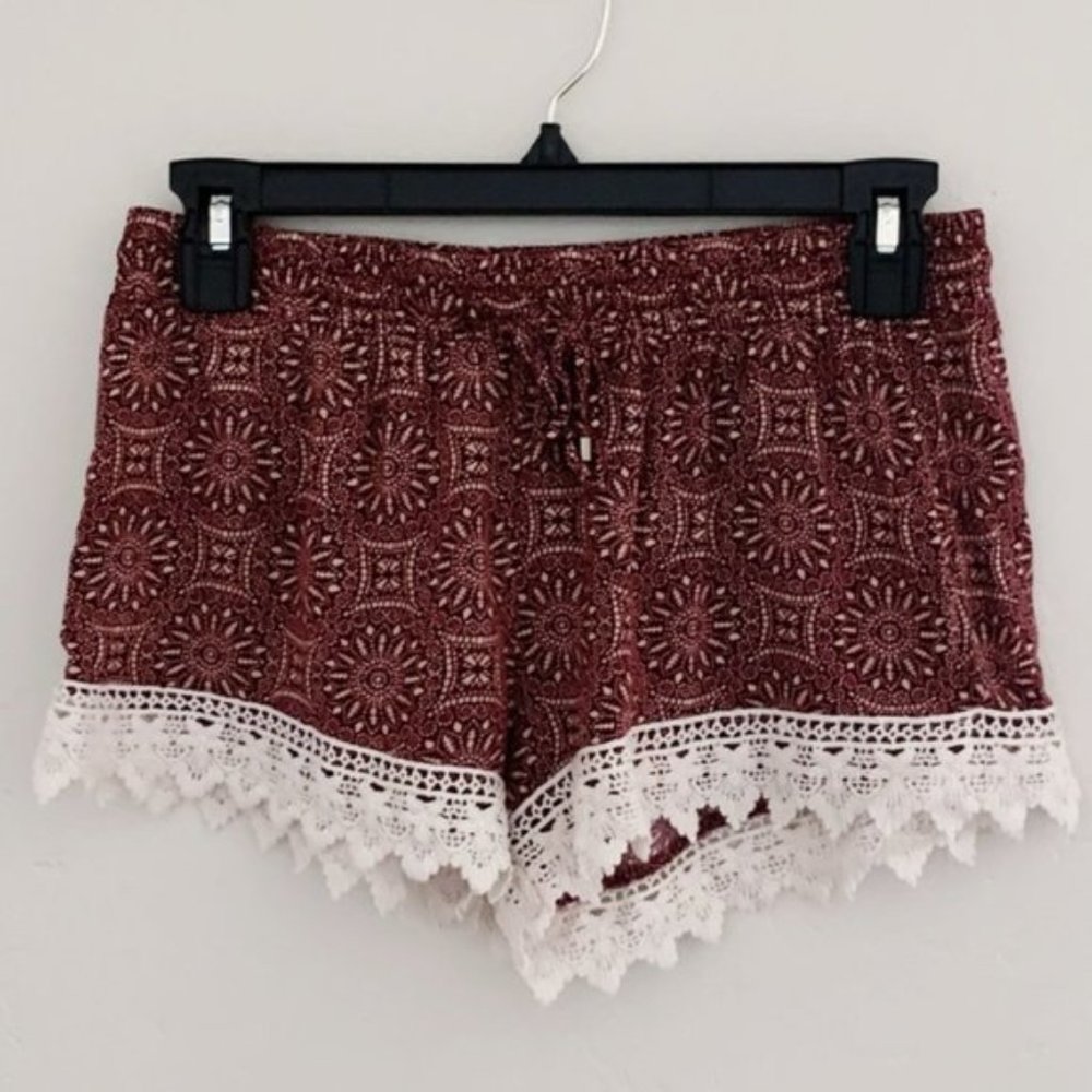 TILLY'S | Red Boho Lace Trim Festival Lounge Cover Up Beach Shorts